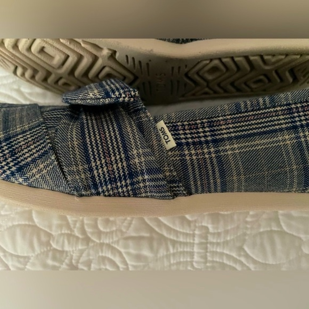 Toms Alpargata Citadel Blue Classic Plaid/Bow flats Sz 11 - Picture 11 of 15